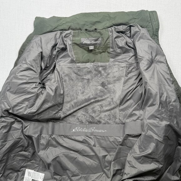Eddie Bauer Long Puffer Down Coat Quilted Olive Green Nylon Blend Size L - Picture 3 of 9